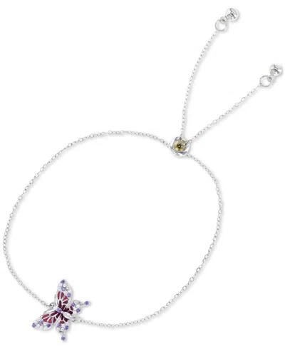 Macy's Multicolor Cubic Zirconia & Enamel Butterfly Bolo Bracelet In Silver