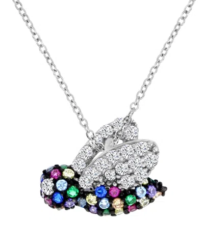 Macy's Multi-color Cubic Zirconia Bee Pendant Necklace In Sterling Silver In Rhodium