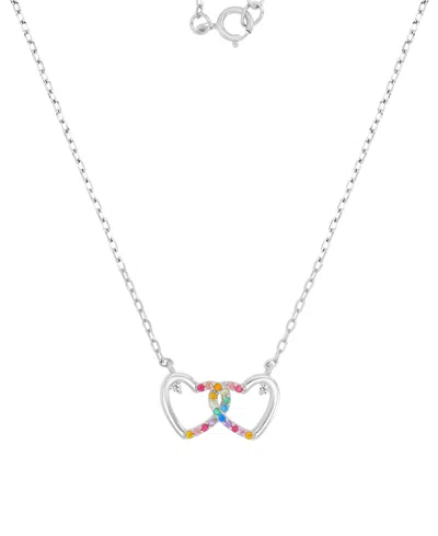 Macy's Multicolor Cubic Zirconia Interlocking Hearts Pendant Necklace In Sterling Silver 18" In Metallic