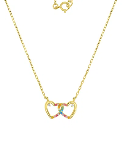 Macy's Multicolor Cubic Zirconia Interlocking Hearts Pendant Necklace In Sterling Silver 18" In Gold