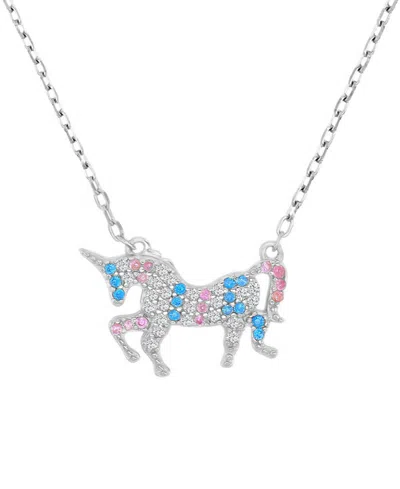 Macy's Multicolor Cubic Zirconia Unicorn Pendant Necklace In 14k Gold-plated Sterling Silver 18"