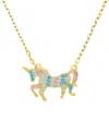 Macy's Multicolor Cubic Zirconia Unicorn Pendant Necklace In 14k Gold-plated Sterling Silver 18" In Yellow