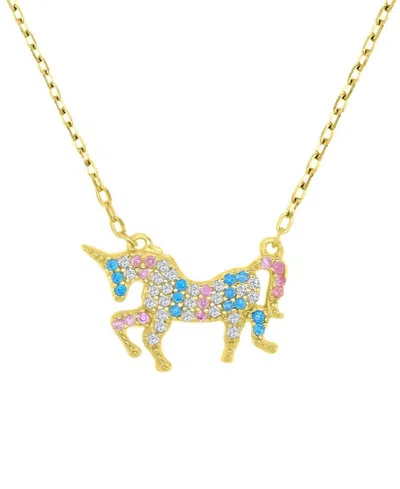 Macy's Multicolor Cubic Zirconia Unicorn Pendant Necklace In 14k Gold-plated Sterling Silver 18" In Yellow