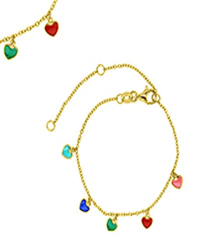 Macy's Multicolor Dangling Hearts Anklet In 14k Yellow Gold Over Sterling Silver