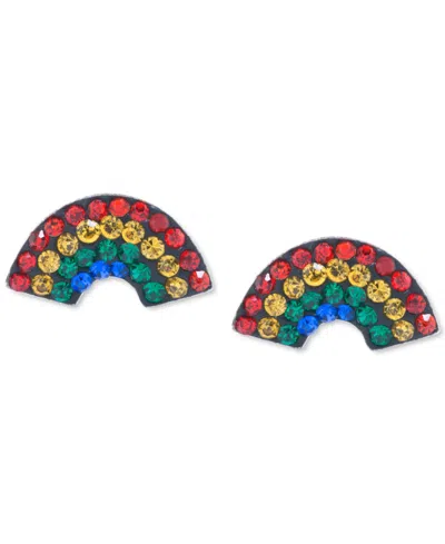 Macy's Multicolor Pave Rainbow Stud Earrings In Sterling Silver