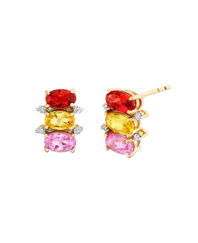 Macy's Multicolor-sapphire (2-1/4 Ct. T.w.) Stud Earrings In 14k Yellow Gold