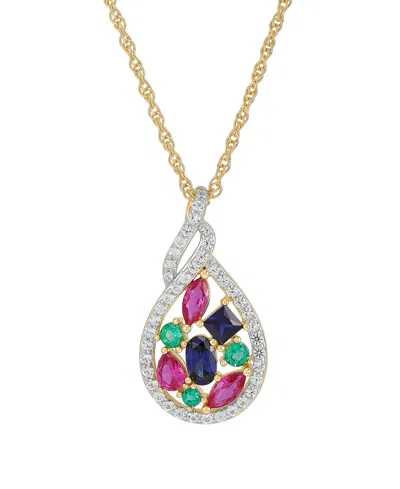 Macy's Multi-gemstone (1-7/24 Ct. T.w.) Pendant Necklace In 14k Yellow Gold-plated Sterling Silver