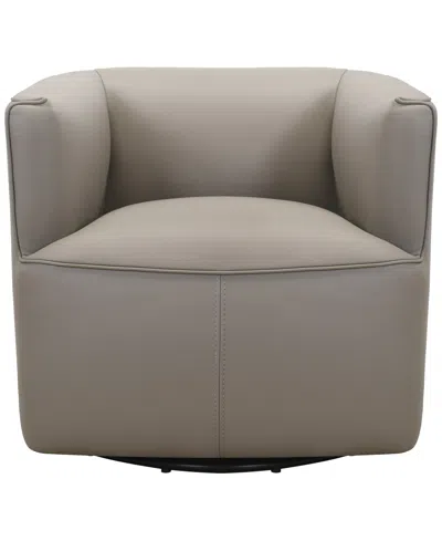 Macy's Muriel 40" Leather Accent Swivel Chair In Brown