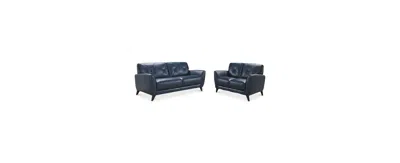 Macy's Myia 82" Tufted Back Leather Sofa And 62" Loveseat Set, Created For  In Peacock Blue