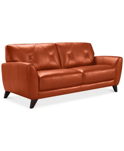 Macy's Myia 82" Tufted Back Leather Sofa, Created For  In Orange