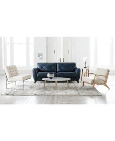 Macy's Myia Tufted Back Leather Sofa Collection Created For Macys In Peacock Blue