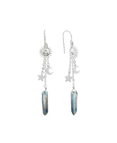 Macy's Mystic Or Aqua Quartz Sun, Moon And Star Drop Earrings In Silver