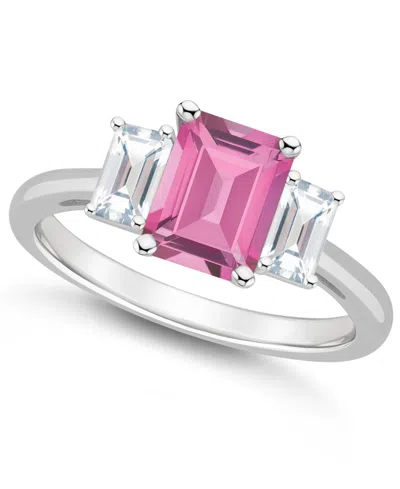 Macy's Mystic Topaz (2 Ct. T.w.) & White Topaz (3/4 Ct. T.w.) Emerald-cut Statement Ring In Sterling Silver In Pink Topaz