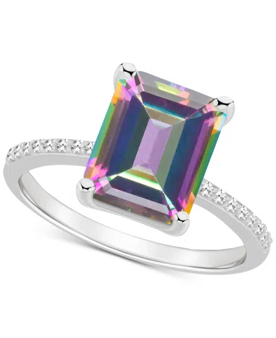 Macy's Mystic Topaz (4-1/4 Ct. T.w.) & Diamond (1/10 Ct. T.w.) Emerald-cut Statement Ring In Sterling Silve