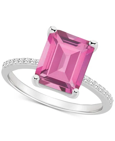 Macy's Mystic Topaz (4-1/4 Ct. T.w.) & Diamond (1/10 Ct. T.w.) Emerald-cut Statement Ring In Sterling Silve In Pink Topaz