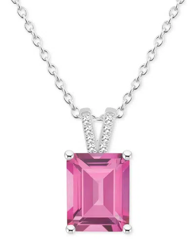 Macy's Mystic Topaz (4-1/4 Ct. T.w.) & Diamond Accent Emerald-cut 18" Pendant Necklace In Sterling Silver ( In Pink Topaz