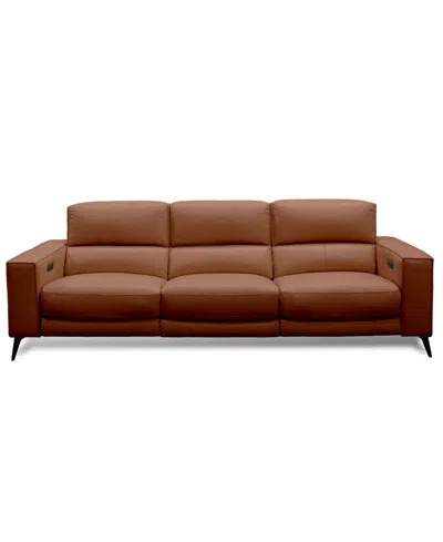 Macy's Neiwert 3-pc. Leather Sofa Sectional With 2 Power Recliners In Brown