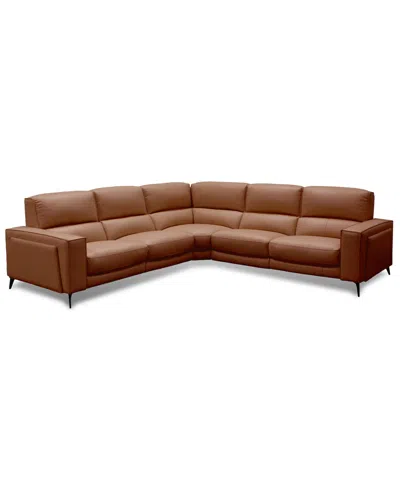 Macy's Neiwert 5-pc. Leather Sofa Sectional With 3 Power Recliners In Brown