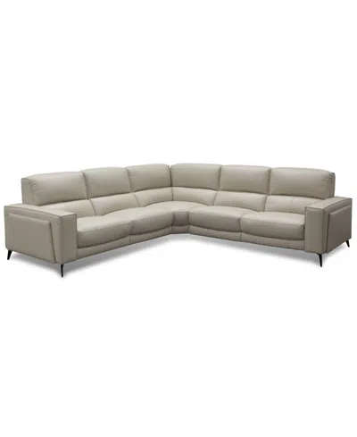Macy's Neiwert 5-pc. Leather Sofa Sectional With 3 Power Recliners In Neutral