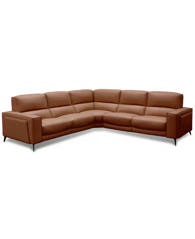 Macy's Neiwert 5-pc. Leather Sofa Sectional With 3 Power Recliners In Brown