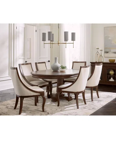 Macy's Nelman 7-pc. Round Dining Set (table & 6 Host Chairs), Created For  In Brown