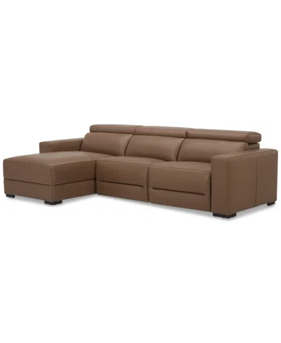 MACY'S NEVIO 115" 3-PC. LEATHER SECTIONAL WITH 2 POWER RECLINERS, HEADRESTS AND CHAISE, CREATED FOR MACY'S