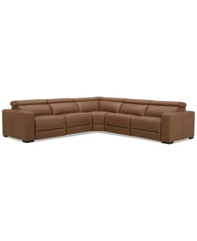 MACY'S NEVIO 124" 5-PC. LEATHER SECTIONAL WITH 2 POWER RECLINERS AND HEADRESTS, CREATED FOR MACY'S