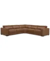 Macy's Nevio 124" 5-pc. Leather Sectional With 3 Power Recliners And Headrests, Created For  In Butternut