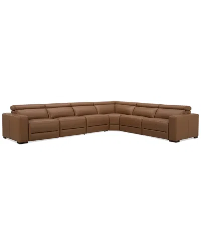 MACY'S NEVIO 157" 6-PC. LEATHER SECTIONAL WITH 2 POWER RECLINERS AND HEADRESTS, CREATED FOR MACY'S