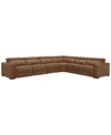 Macy's Nevio 124" 5-pc. Leather Sectional With 3 Power Recliners And Headrests, Created For  In Butternut