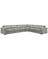 Macy's Nevio 157" 6-pc. Leather Sectional With 2 Power Recliners And Headrests, Created For  In Light Grey