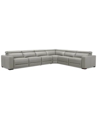 MACY'S NEVIO 157" 6-PC. LEATHER SECTIONAL WITH 3 POWER RECLINERS AND HEADRESTS, CREATED FOR MACY'S