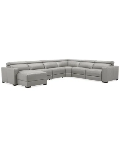 MACY'S NEVIO 157" 6-PC. LEATHER SECTIONAL WITH 3 POWER RECLINERS, HEADRESTS AND CHAISE, CREATED FOR MACY'S