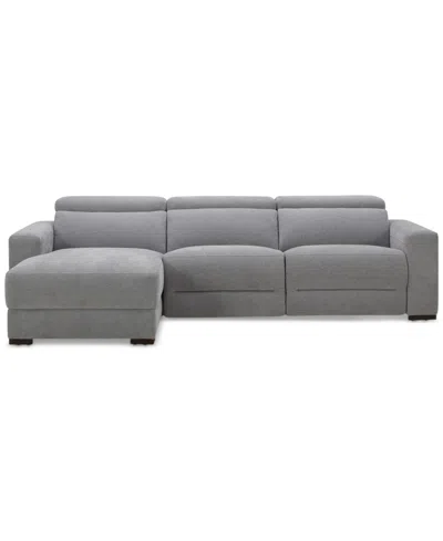 Macy's Nevio 3-pc. Fabric Power Headrest Sectional And Chaise With 1 Power Motion Chair In Mineral