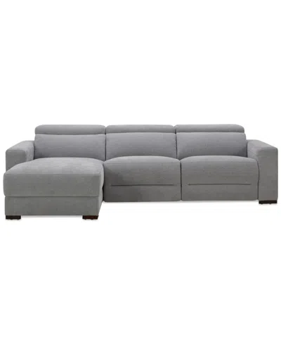 Macy's Nevio 3-pc. Fabric Power Headrest Sectional And Chaise With 2 Power Motion Chairs In Gray