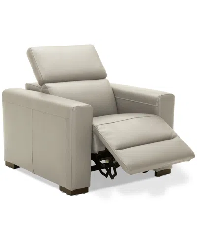 Macy's Nevio 39" Leather Power Recliner With Rachet Headrest In Gray