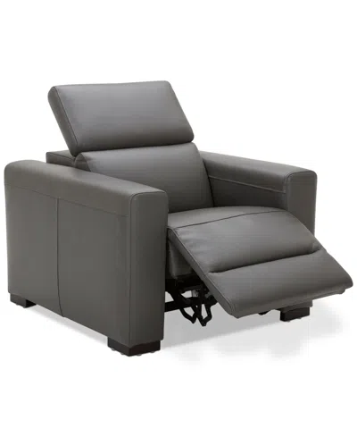 Macy's Nevio 39" Leather Power Recliner With Rachet Headrest In Smoke Grey
