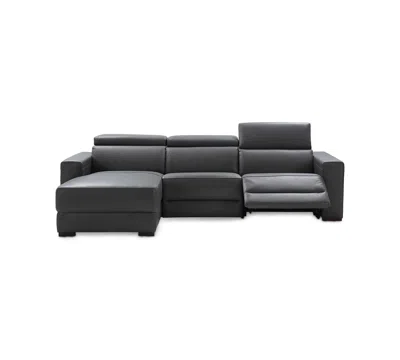 Macy's Nevio 3-pc Leather Sectional Sofa With Chaise, 1 Power Recliner And Articulating Headrests, Created  In Gray