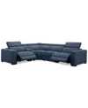 Macy's Nevio 5-pc. Fabric Power Headrest L-shape Sectional And Console With 2 Power Motion Chairs In Midnight