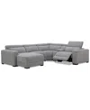 Macy's Nevio 5-pc. Fabric Power Headrest Sectional And Chaise With 2 Power Motion Chairs In Mineral