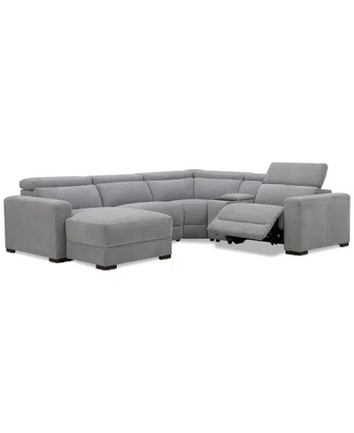MACY'S NEVIO 5-PC. FABRIC POWER HEADREST SECTIONAL AND CHAISE WITH 1 POWER MOTION CHAIR