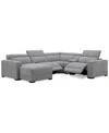 Macy's Nevio 5-pc. Fabric Power Headrest Sectional And Chaise With 2 Power Motion Chairs In Mineral