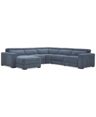 MACY'S NEVIO 5-PC. FABRIC POWER HEADREST SECTIONAL WITH 2 POWER MOTION CHAIRS