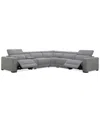 Macy's Nevio 6-pc. Fabric Power Headrest L-shaped Sectional And Console With 2 Power Motion Chairs In Midnight