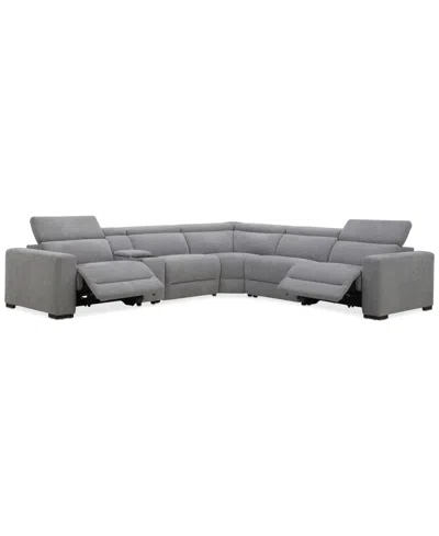Macy's Nevio 6-pc. Fabric Power Headrest L-shaped Sectional And Console With 2 Power Motion Chairs In Gray