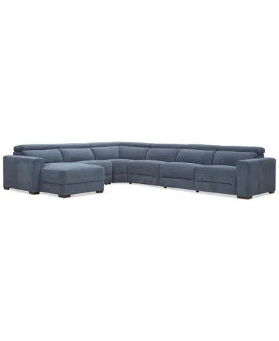 Macy's Nevio 6-pc. Fabric Power Headrest Sectional With 1 Power Motion Chair