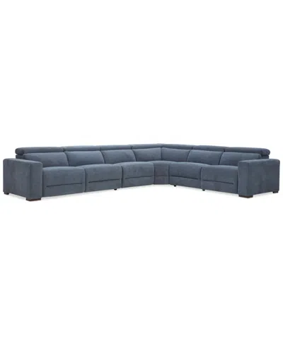 Macy's Nevio 6-pc. Fabric Power Headrest Sectional With 3 Power Motion Chairs