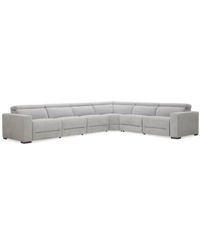Macy's Nevio 6-pc. Fabric Power Headrest Sectional With 3 Power Motion Chairs