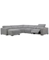 Macy's Nevio 6-pc. Fabric Power Headrest Sectional With Chaise & Console And 1 Power Motion Chair In Mineral