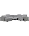 Macy's Nevio 6-pc. Fabric Power Headrest Sectional With Chaise & Console And 3 Power Motion Chairs In Gray